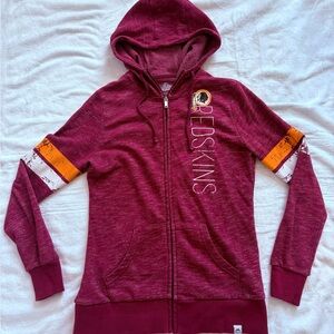 Majestic Burgundy Redskins Zip Hoodie with Gold & White Sleeve Stripes